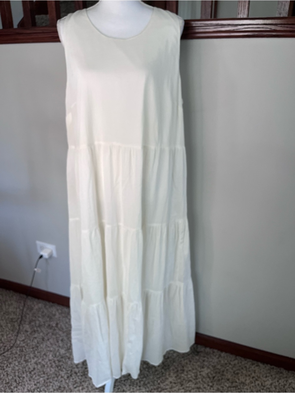 A New Day Cream Tiered Sleeveless Maxi Dress XXL Off White Cotton Boho Relaxed